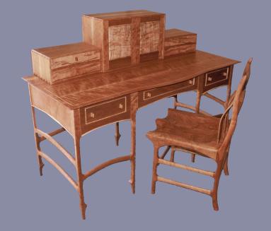 Curly Cherry Writing Desk and Chair