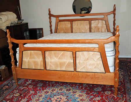 Sculpted Cherry and Curly Maple Bed